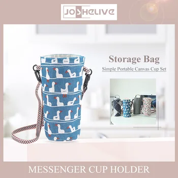 Saklama çantası Pamuk Ve Keten Tuval Su Bardağı Çantası Basit Taşınabilir Kordon Messenger Bardak Kapağı Su Şişesi Aksesuarları