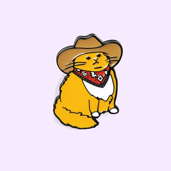 Sarı Kedi Giyen Şapka Emaye Pin Sevimli Hayvan Broş Denim Kot Gömlek Çanta Ünlü moda takı Hediye Arkadaşlar için