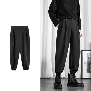 Siyah erkek Pantolon Kore Moda Baggy Yüksek Bel Düz Takım Elbise Pantolon Bahar Sonbahar Rahat Büyük Boy Erkek Dipleri Y2k Giysileri