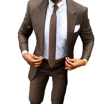Son Kahverengi erkek Takım Elbise Ceket Pantolon Tasarımları Slim Fit Zarif Smokin Düğün İş Parti Takım Elbise 2 Adet (Ceket + Pantolon)