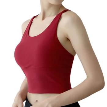 Strappy Pull-on Spor Sutyeni Çapraz Geri Tasarım Yastıklı Yoga Tank Top Spor İç Çamaşırı Kadınlar için d88