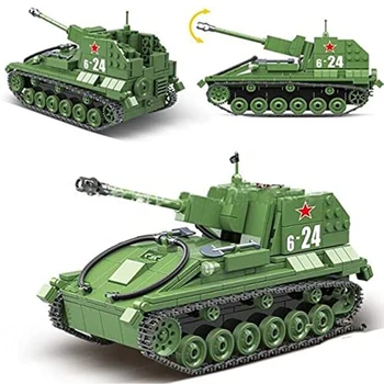 SU76M ikinci Dünya Savaşı Sovyet Tankı Yapı Taşları Tuğla Oyuncak 601 Adet Yapı Taşları Aksesuarları ile Yetişkinler ve Çocuklar için