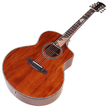 Tam Sapelli Ahşap 40 inç Akustik Gitar Kahverengi Renk Parlak Kesit 6 dize Halk Gitar Kültür kakma klavye