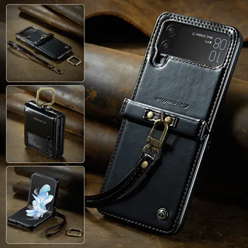 Telefon samsung kılıfı Galaxy Z Flip 3 4 Flip3 Flip4 5G Menteşe Kapsama Darbeye Dayanıklı Koruyucu deri kılıf ile Halka ve Kayış