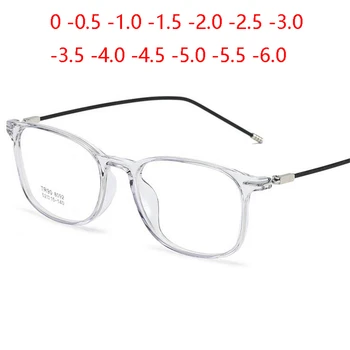 TR90 Kare Reçete Gözlük Unisex Çelik Tel Bacak Miyop Gözlük Şeffaf Diyoptri-0.5 -1.0 -1.5 -2.0 To-6.0