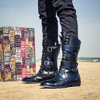 Unisex Erkek Kadın Gaotong Ayakkabı Punk Rock Perçin Ağır Metal Off-Road Uzun Motosiklet binici çizmeleri