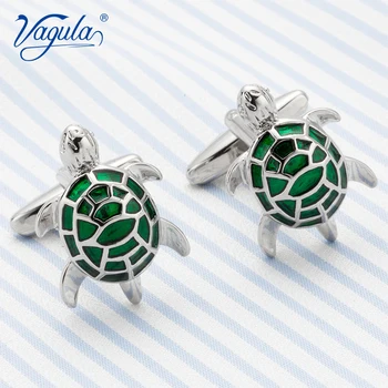 VAGULA Klasik Gümüş Renk Kaplama Kaplumbağa Bakır Yeşil Boyama erkek kol düğmeleri Lüks Komik Kol Düğmeleri 690