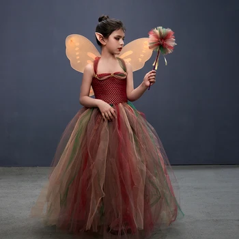 Woodland Peri Prenses Kostüm Kızlar için Fantezi Tutu Elbise Kanatları ile set Sonbahar Çocuklar Doğum Günü Partisi Cadılar Bayramı Cosplay Balo