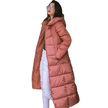 X uzun büyük boy kalın moda parkas kadınlar casual katı cepler ile kadın ceketi kapşonlu %2021 pamuk ince Kadın ceket