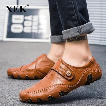 XEK Tasarım Loafer'lar Üzerinde Kayma Erkekler rahat ayakkabılar Deri Mokasen Tekne yürüyüş ayakkabısı Düz Oxford Erkekler Sneaker Sıcak Satış ZLL176