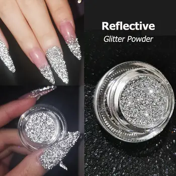 Yansıtıcı Glitter Toz Gümüş Yansıtıcı Glitter Toz Tırnak Sanat Holografik Shinning Elmas Pigment