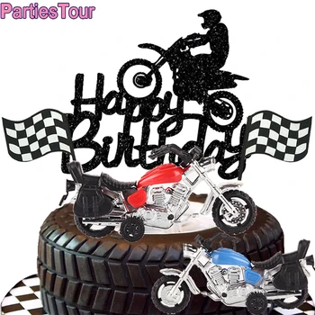 Yarış Tema Parti Kek Dekor Siyah Flaş Mutlu Doğum Günü Pastası Toppers Bisiklet Motocross Cupcake Toppers Spor Tema Kek Malzemeleri