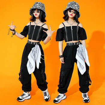 Yaz Hip Hop Modern Dans Kostümleri Gençlik Kızlar İçin Seksi T shirt Kamuflaj pantolon Performans Rave Giyim