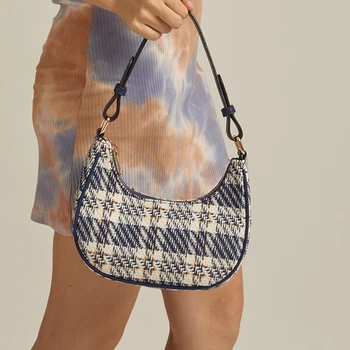 Yeni Moda Tasarım kadın Crossbody Çanta Retro Mavi Ekose kanvas çanta Femalec Kafes Desen Koltukaltı Çanta Çift kullanımlı