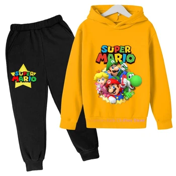 Yeni Oyun Süper Mario bros Seti Çocuk Kazak Çocuk Ceket Erkek Kız Elbise Bahar Sonbahar Hoodie 3-14 yaşında Kazak Satış