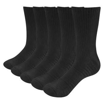 YUEDGE Marka erkek 5 Pairs Kış Kalın Sıcak Fitil Nefes Pamuk Yastık Spor Atletik Egzersiz Ekip Siyah Çorap