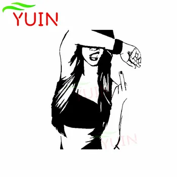 YUIN Seksi Kız Orta Parmak Araba Sticker Vücut Dekorasyon Moda PVC Su Geçirmez Güneş Koruyucu Çıkartması Siyah / beyaz / kırmızı / lazer / gümüş