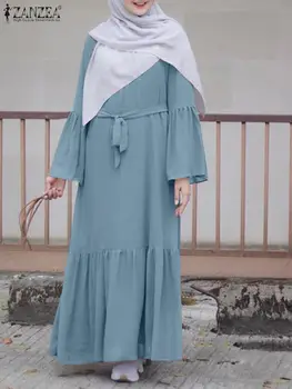 ZANZEA Yaz Abaya Başörtüsü Elbise Zarif Kadın Müslüman Elbise Dubai Türkiye İslam uzun kollu giyim Robe Femme Ramazan