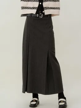 ZHISILAO Moda Vintage Yüksek Bel Düz Etek Kadın Yün A-line Uzun Etek Sonbahar 2022 Kore Moda