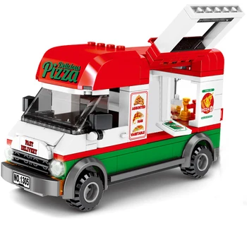 Şehir Pizza Paket Servisi Olan Restoran otomobil araç Fikir MOC Yaratıcılık Yapı Taşları Setleri Tuğla Seti Klasik Model Çocuk Oyuncakları Çocuklar İçin Hediye